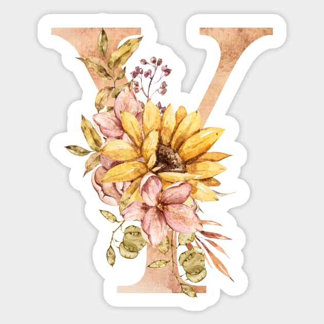 Watercolor sunflower bouquet monogram letter Y Sticker by tiana geo
